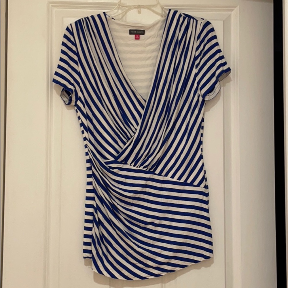 Vince Camuto blue and white striped shirt